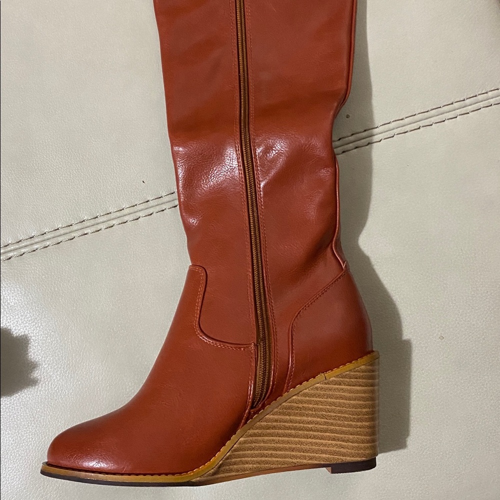Gorgeous Burnt Orange Wedged Heeled Boots Size 9 NIB - Picture 7 of 9